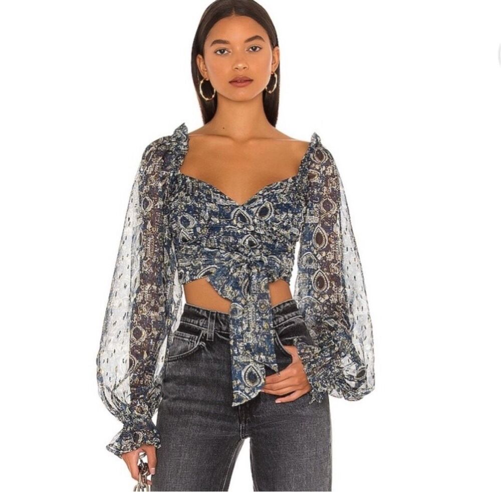 HOUSE OF HARLOW × REVOLVE Wella Sz XS Blouse in Blue Multi